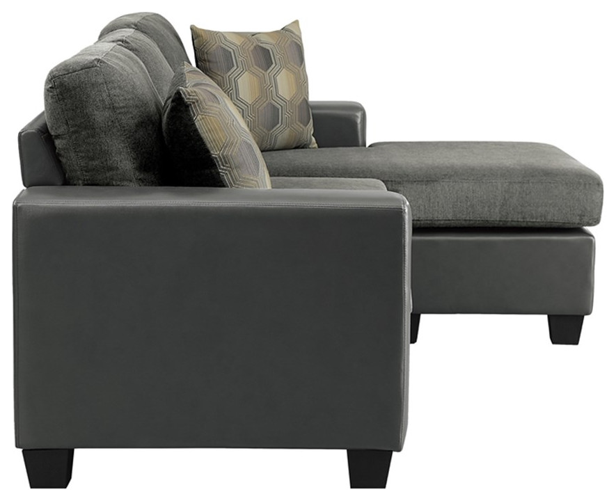 Lexicon Slater Reversible Sofa Chaise with 2 Pillows in Gray   Transitional   Sectional Sofas   by Homesquare  Houzz