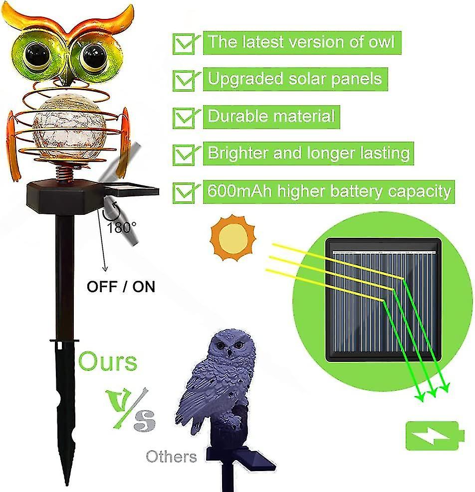 Solar Garden Lights Outdoor， Solar Owl Lights Waterproof Decor， Garden Stake Lights  Powered