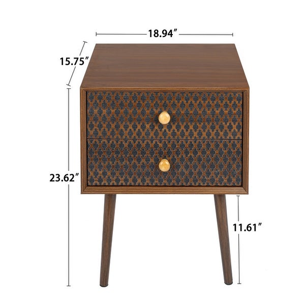 Natural Walnut 2-Drawer WoodandMDF End Table Side Table (18.9