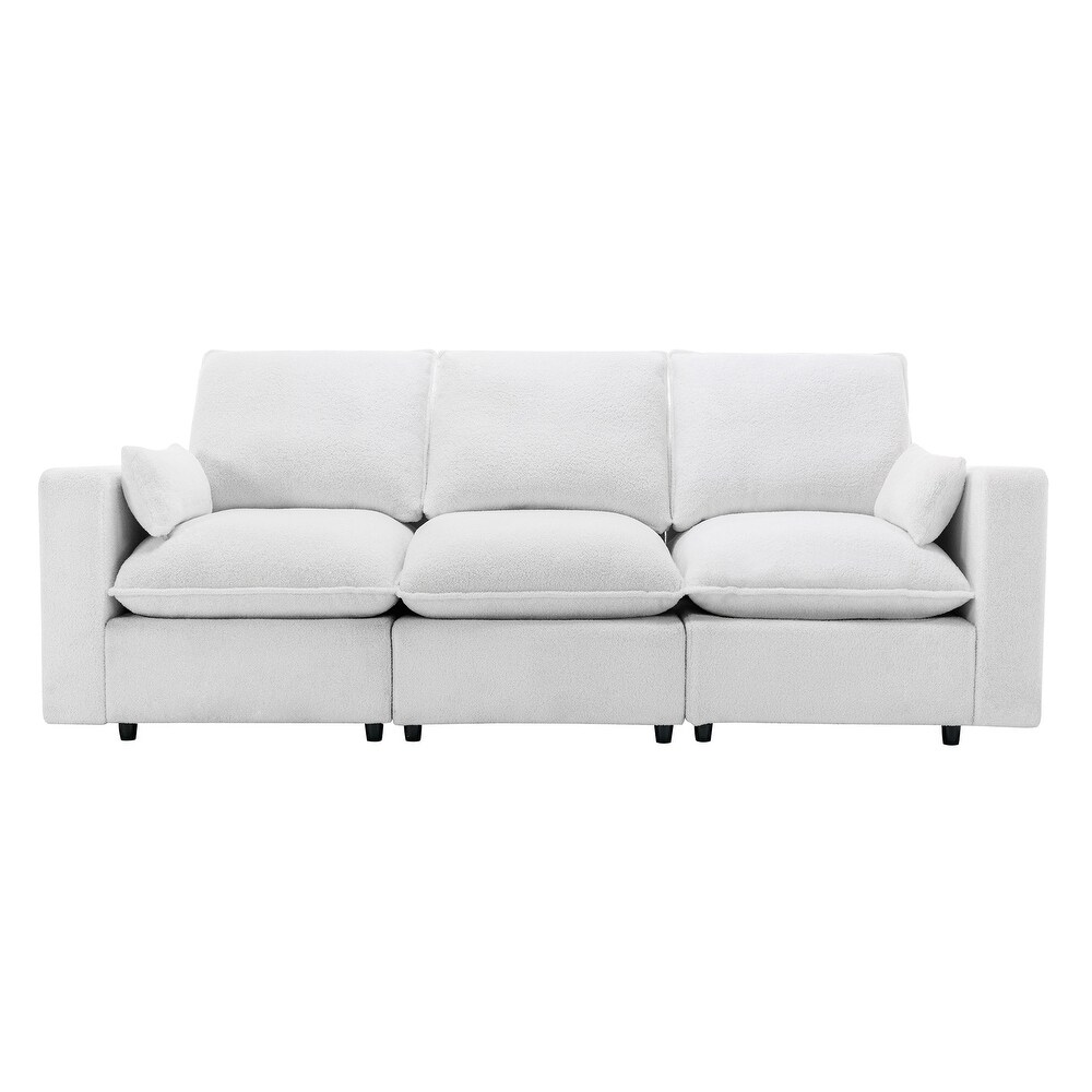 White Sectional Sofa Sleeper Sofa w/ Removable Cushions   2 Pillows