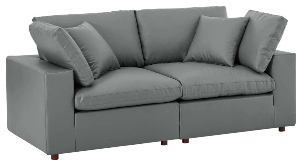 Milan Gray Down Filled Overstuffed Vegan Leather Loveseat   Contemporary   Loveseats   by V.S.D Furniture  Houzz