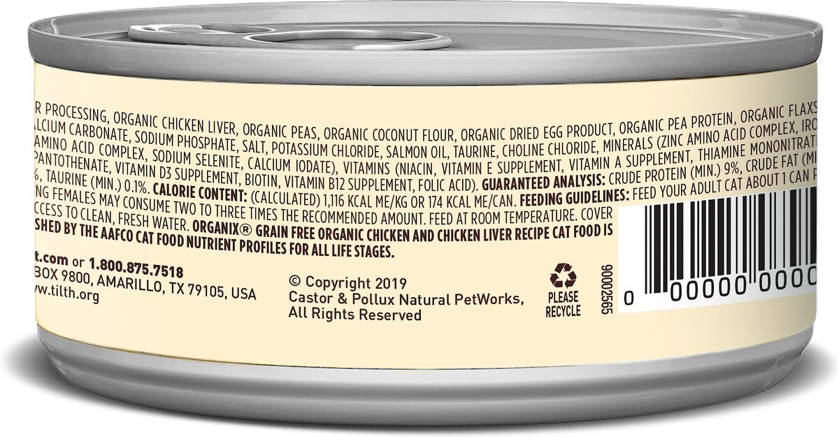 Castor and Pollux Organix Grain-Free Organic Chicken and Chicken Liver Recipe All Life Stages Canned Cat Food