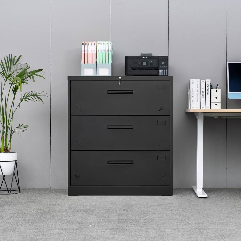 Modern Black 3-Drawer Lateral Filing Cabinet for LegalLetter A4 Size HI25262864