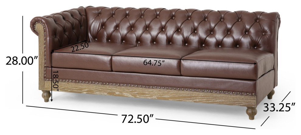 Chesterfield Sectional Sofa  Faux Leather Seat  ampButton Tufted Back  Dark Brown   French Country   Sectional Sofas   by Decorn  Houzz