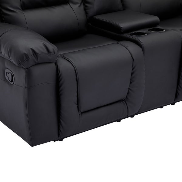 3 Pieces Recliner Sofa Sets in PU Leather for Living Room，Black - 3 Pieces Recliner Sofa Sets