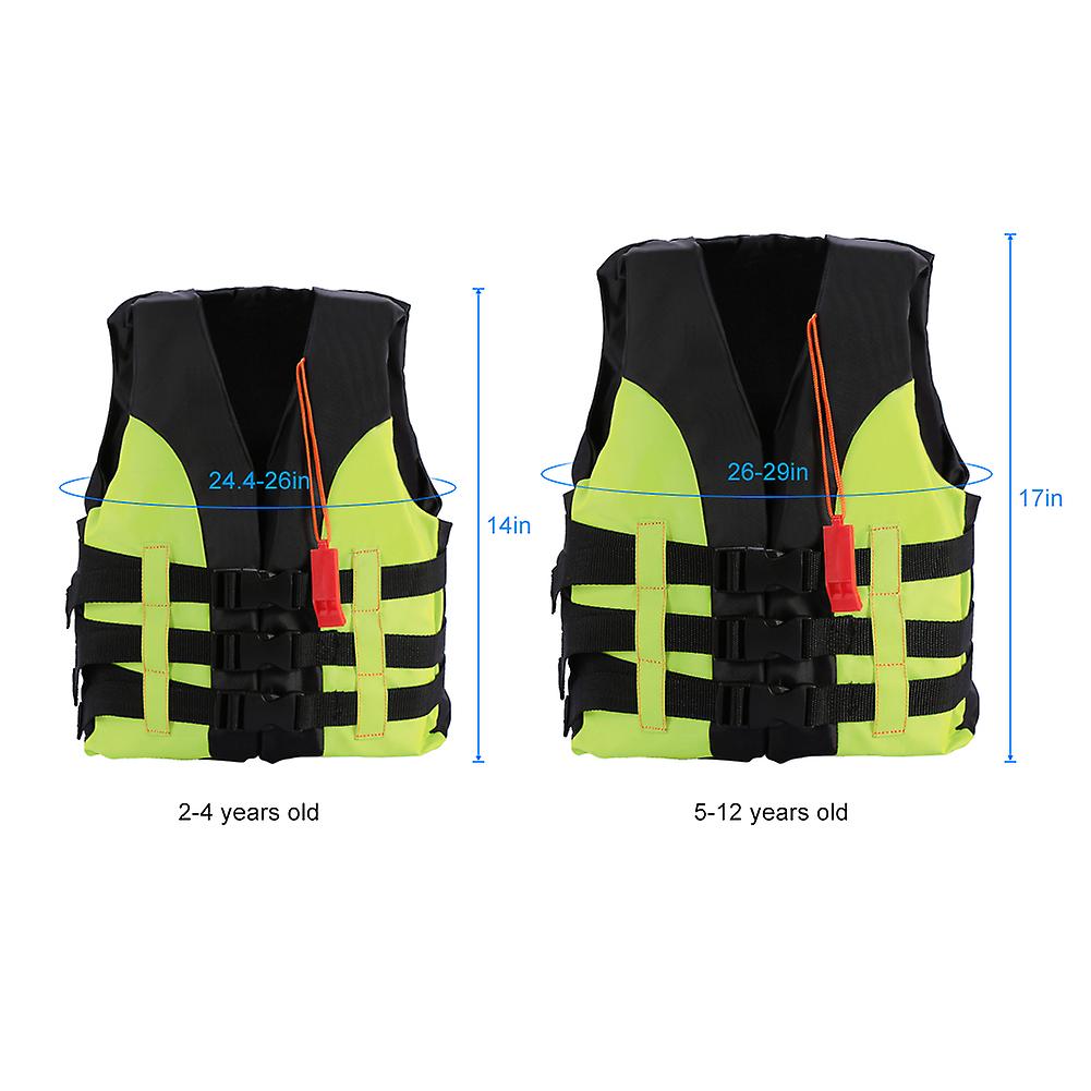 Life Vest Swimming Boating Drifting Aid Jacket With Whistle For Child(green， 5-12 Years Old)