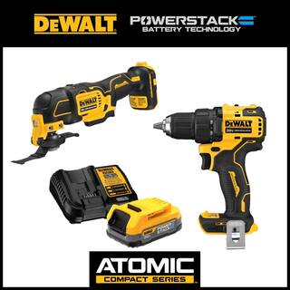 DW ATOMIC 20V Brushless Cordless Compact 12 in. DrillDriver 20V Oscillating Tool and 20V POWERSTACK Battery Starter Kit DCD708BW354034C