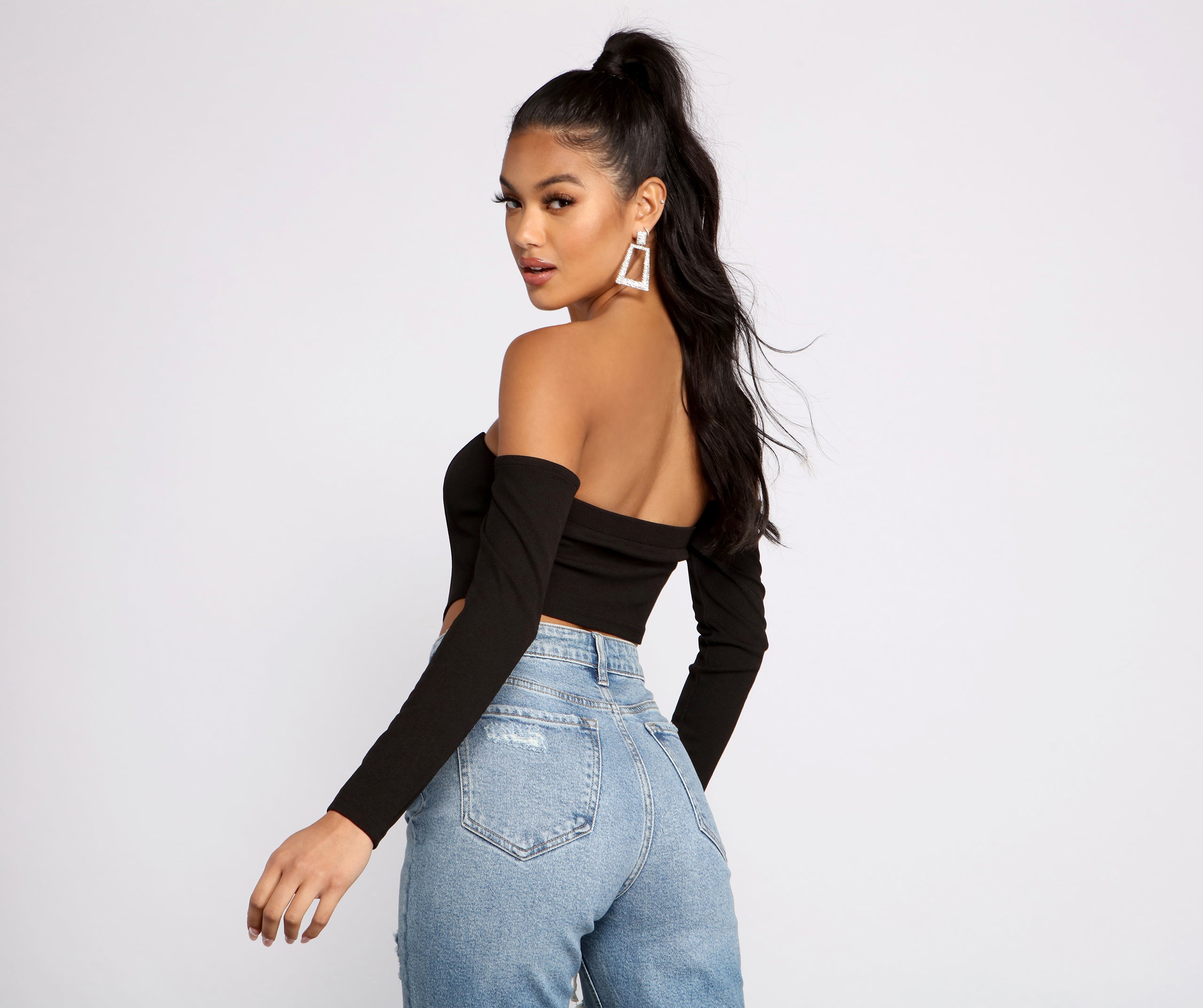 Off The Shoulder Ribbed Knit Crop Top