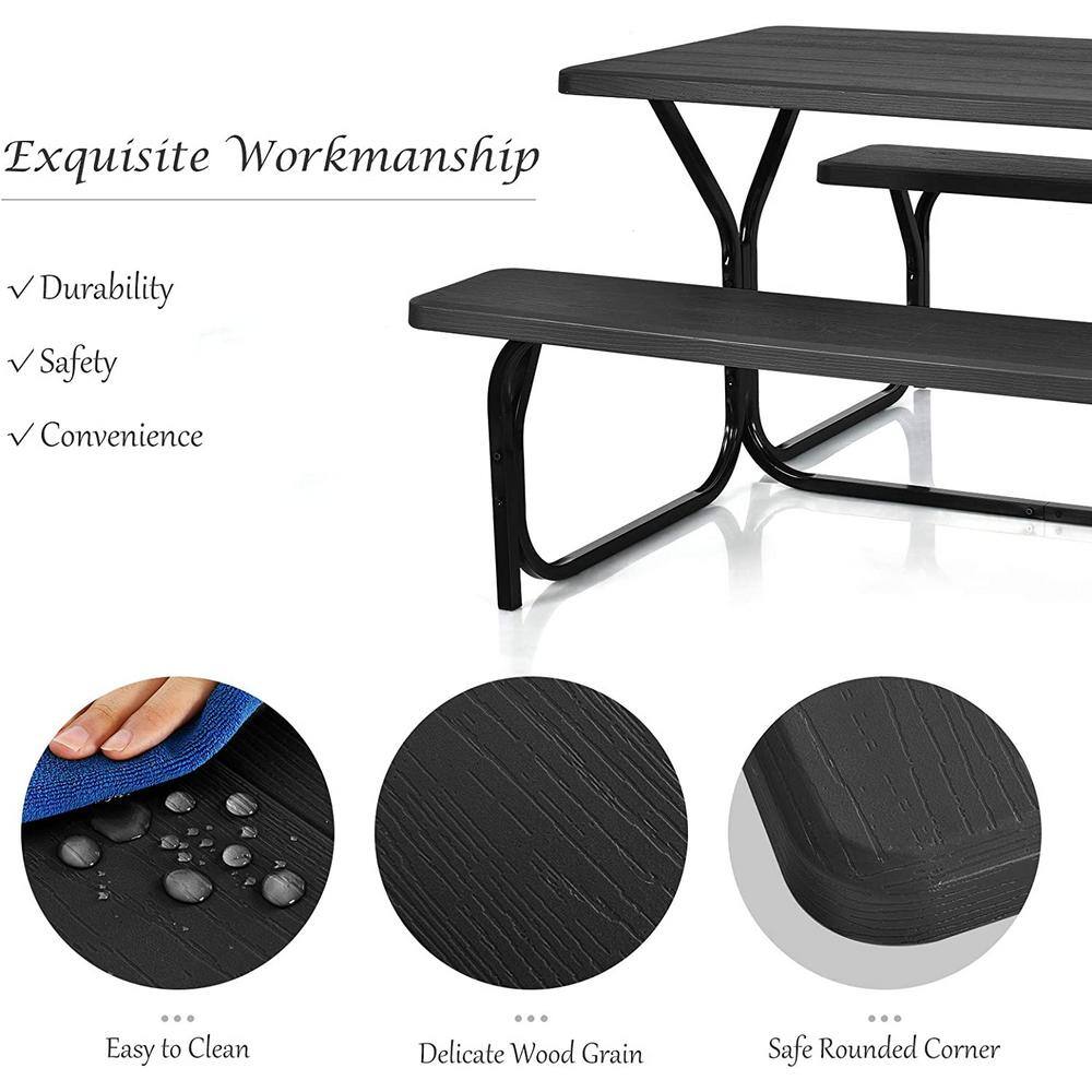 Alpulon All-Weather Metal Outdoor Picnic Table Bench Set with Metal Base Wood ZMWV083