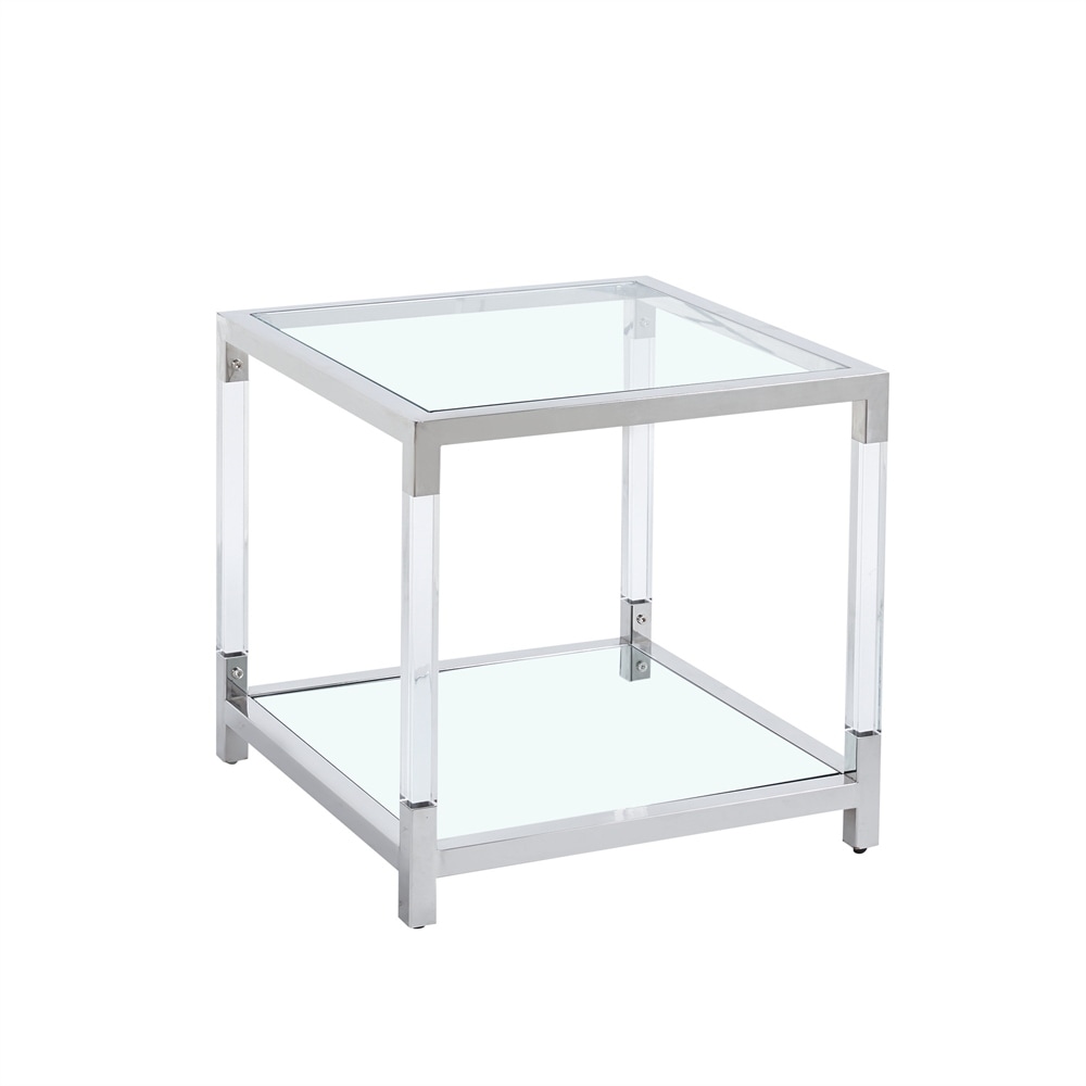 Stainless Steel End Table with Acrylic Frame and Glass Top