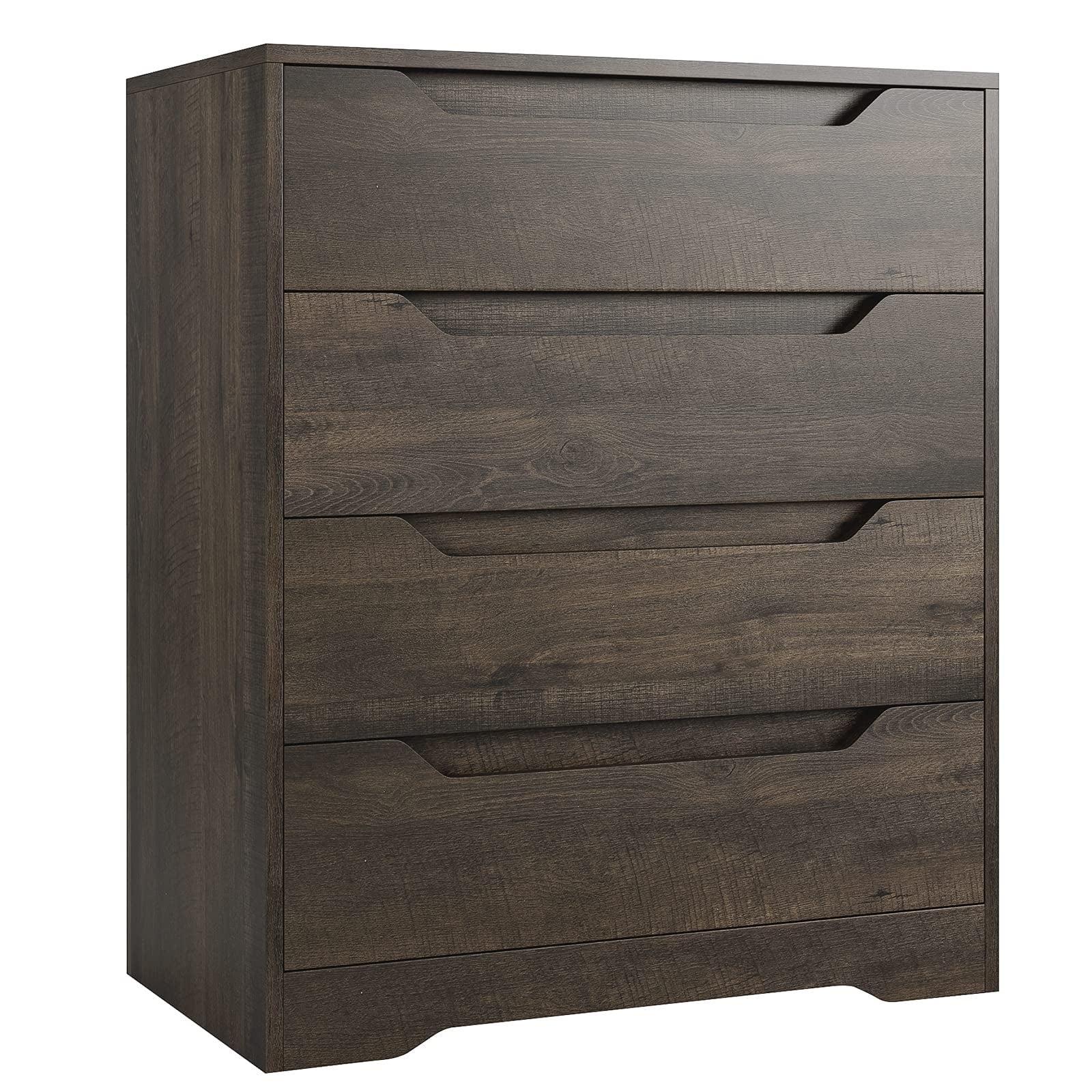 Modern 4 Drawer Dresser， Wood Chest of Drawers with Storage， Clothing Organizer with Cut-Out Handle， Storage Cabinet， - - 37668588