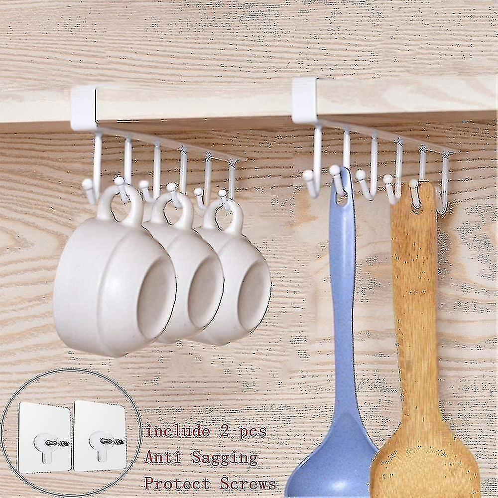 3 Pack Storage Hooks For Cups， Wine Glass， Kitchen Utensils， Belts And Scarf， Under Cabinet Hanging Hook No Drilling 26cm White