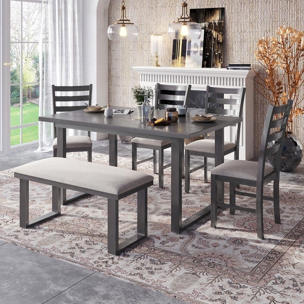 Wood Dining Room Set Rrectangle Table and 4 Chairs with Bench