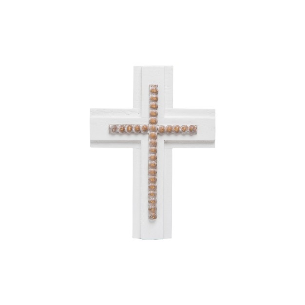 White Cross With Wood Beads Wall D cor Foreside Home amp Garden