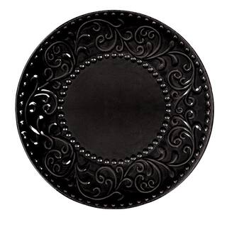 Lorren Home Trends 16-Piece Stoneware Scroll Dinnerware Set-Black LH528