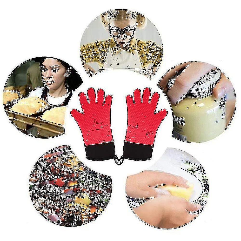 1 Pair Heat Resistant Gloves Silicone Grilling Gloves Oven Mitts