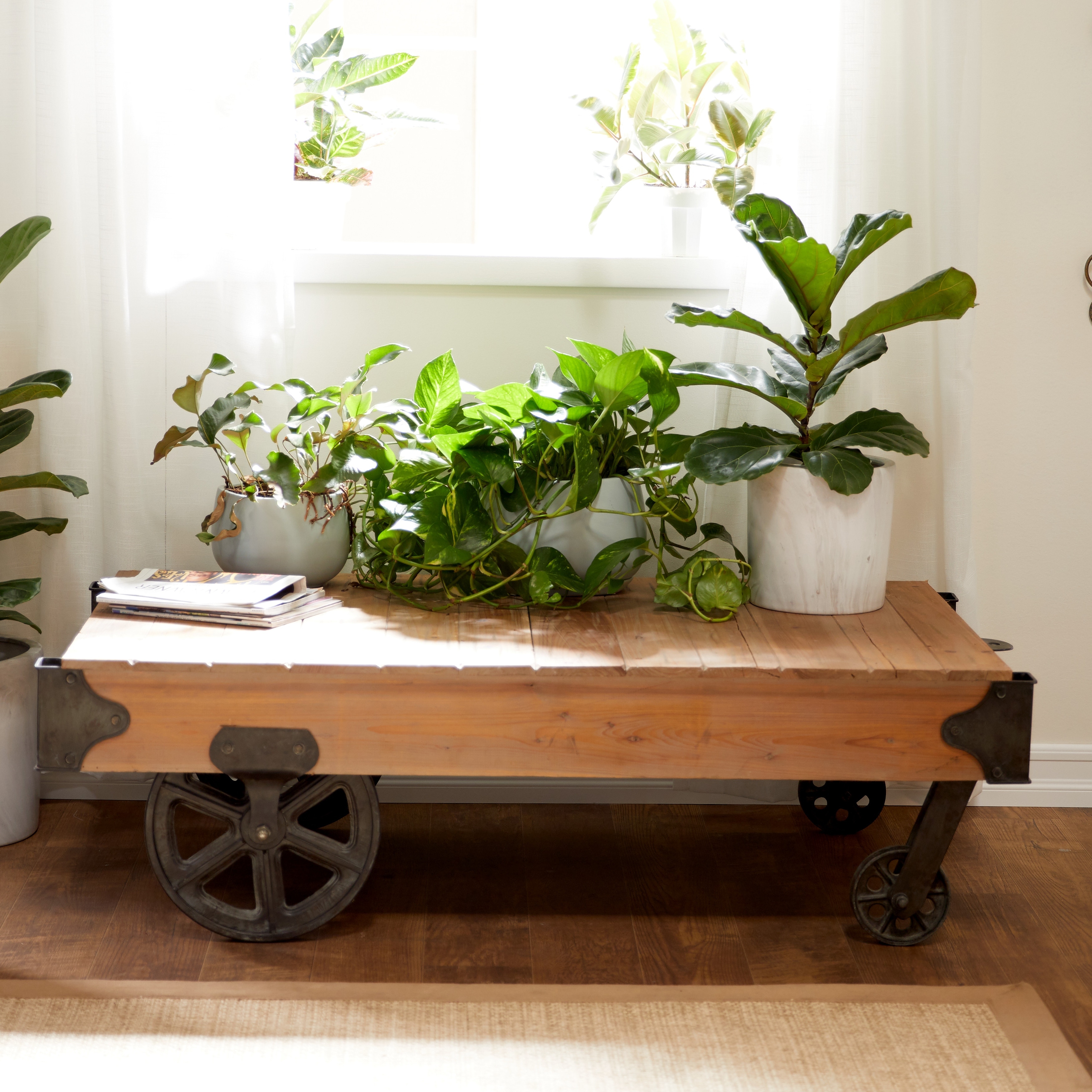 Utility Item Used Often Natural Wood Cart Coffee Table