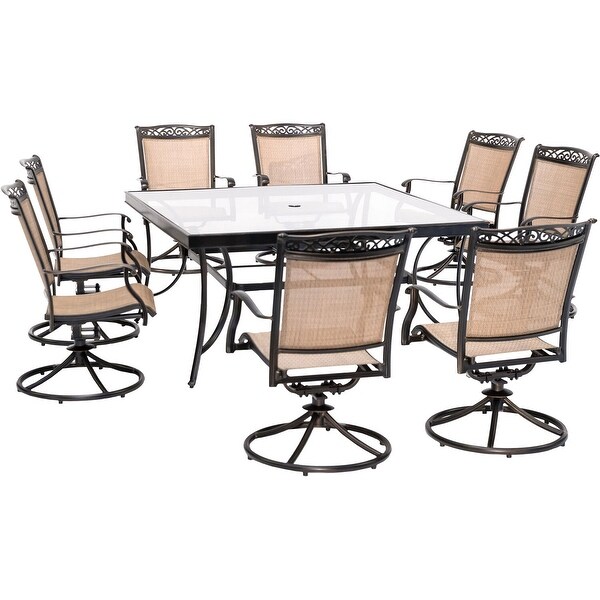 Hanover Fontana 9Piece Dining Set with Eight Swivel Rockers and a 60 In. Square Dining Table