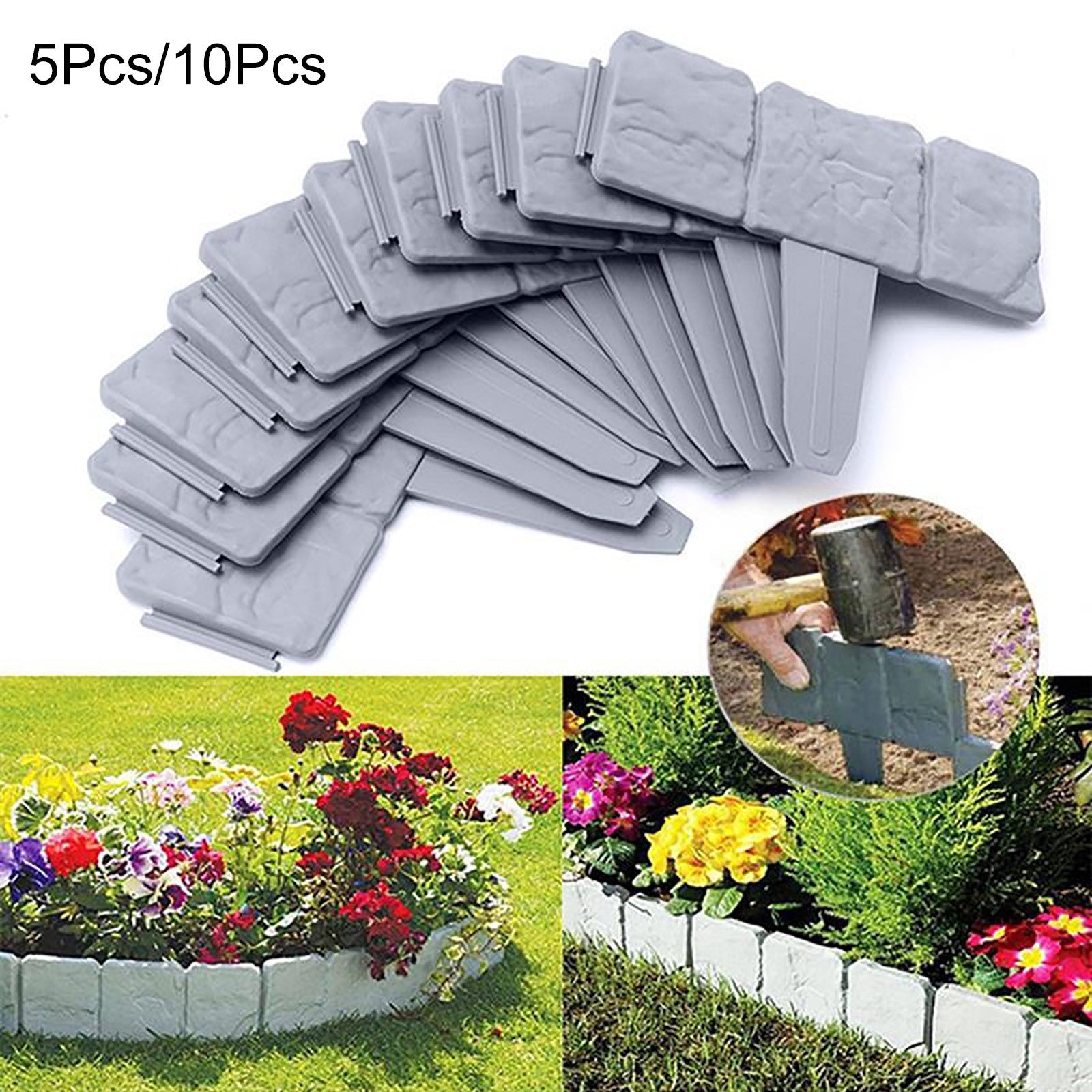 Garden Decorations Lawn Fence - Plastic Splicing Gray Lawn Fence Suitable For Flower Bed Or Garden Edge Gray