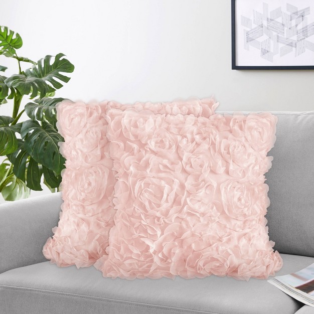 Set Of 2 Rose Decorative Accent Kids x27 Throw Pillows Blush Pink Sweet Jojo Designs