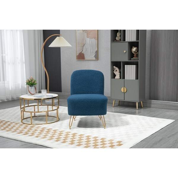 Velvet Accent Chair Leisure Armless Chair with Gold Metal Legs and Solid Wood Frame， Single Reading Chair， Navy