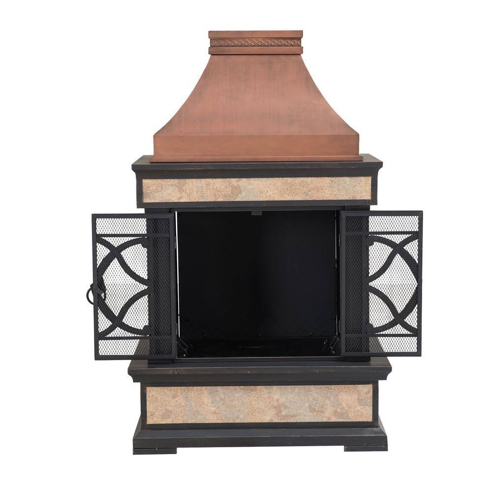 Sunjoy Curtis 56.69 in. Wood Burning Outdoor Fireplace with Bronze Highlights 169476