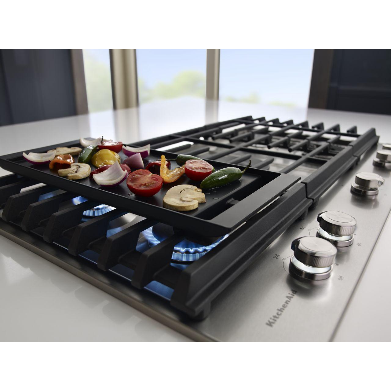 KitchenAid 36-inch Built-in Gas Cooktop with Griddle KCGS956ESS