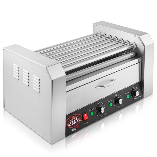 Electric Hot Dog Roller Grill Cooker Machines with Bun Warmer and Cover - Silver