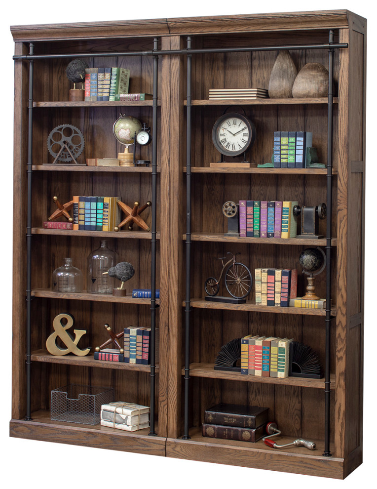 8  x27Tall Bookcase Wall With Ladder  Storage Organizer  Brown   Industrial   Bookcases   by Martin Furniture  Houzz