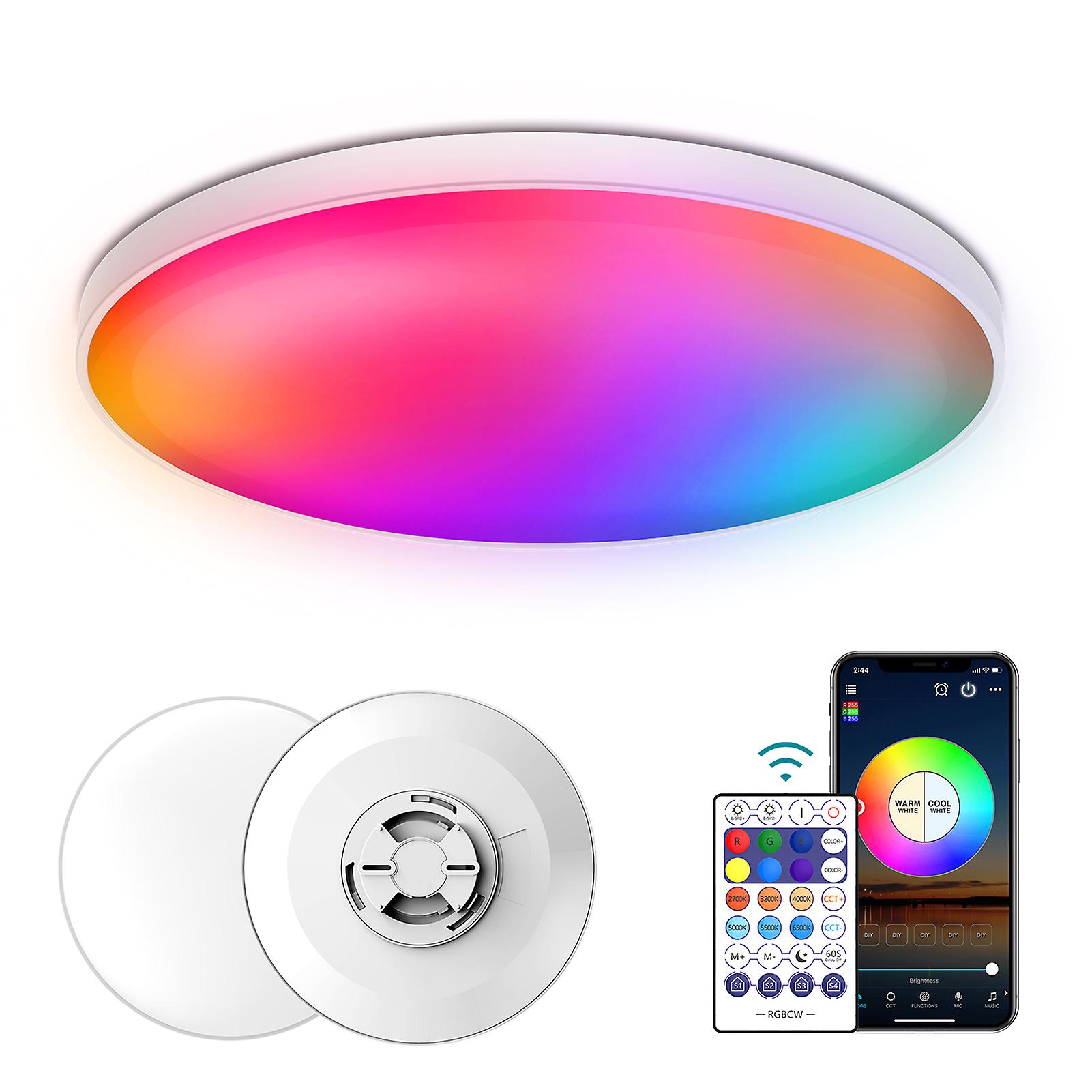 30w Intelligent Rgb Dimming Ceiling Lamp 110v Wi-fi+bt 2.4g Remote Controlling Built-in Microphone and Music Player Voice Control Dome Light