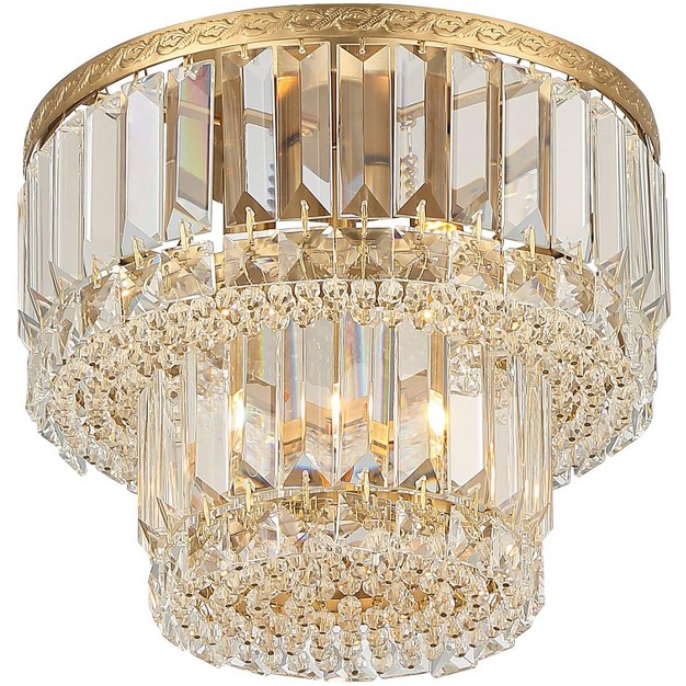 Wide Soft Gold 3 light Led Faceted Crystal For Bedroom Living Room