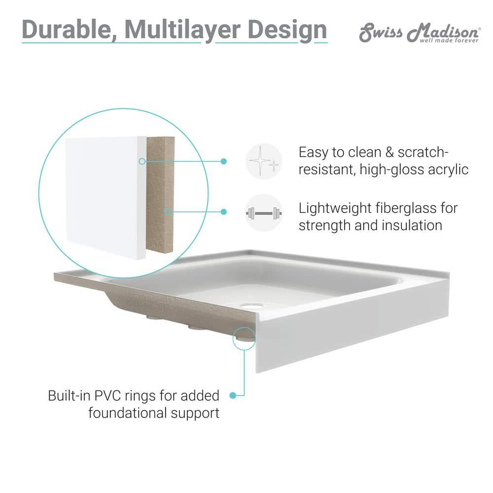 Swiss Madison Voltaire 36 in x 60 in Acrylic SingleThreshold RightHand Drain Shower Base in White