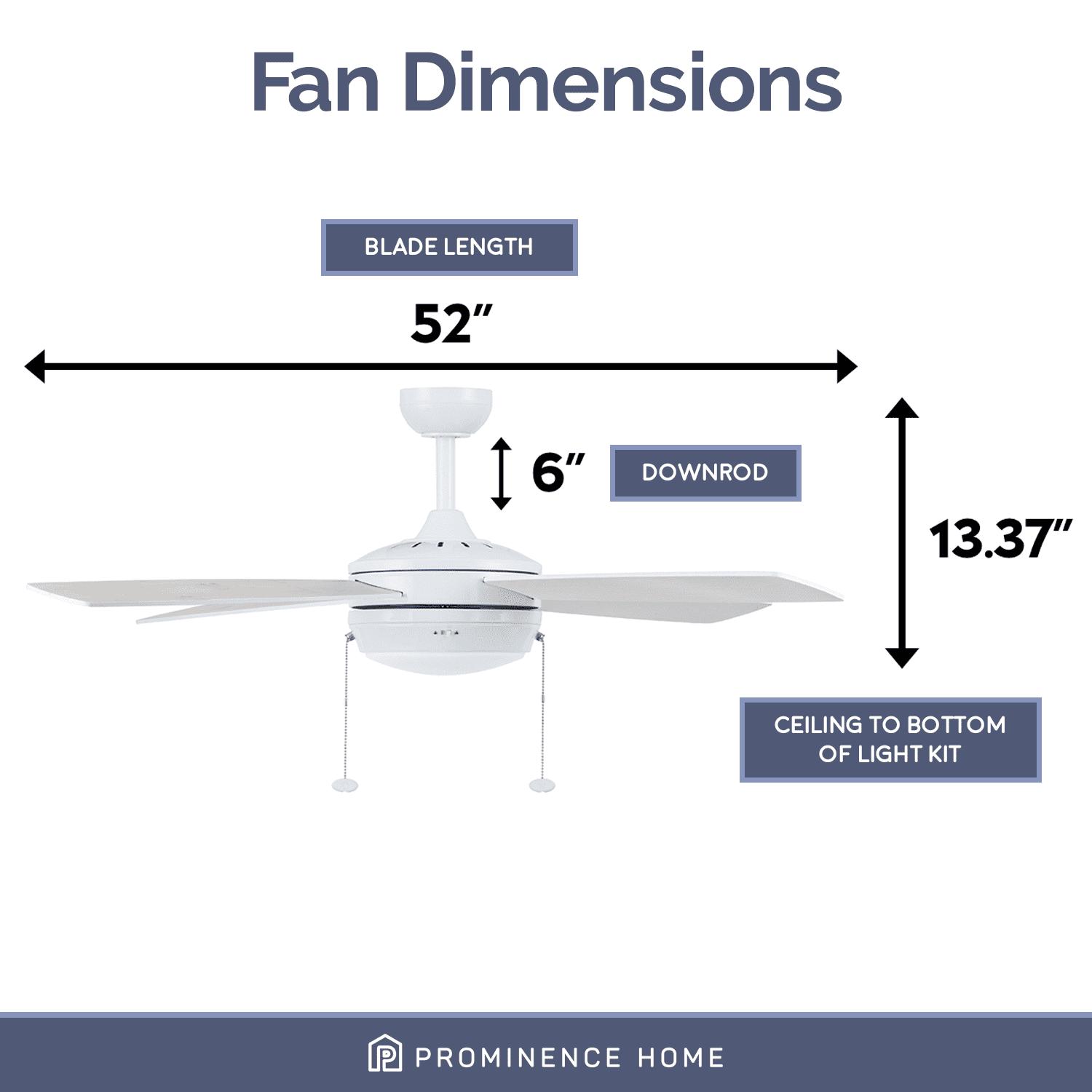 Prominence Home 52 Kailani Bright White Ceiling Fan， Pull Chain， 4 Blades