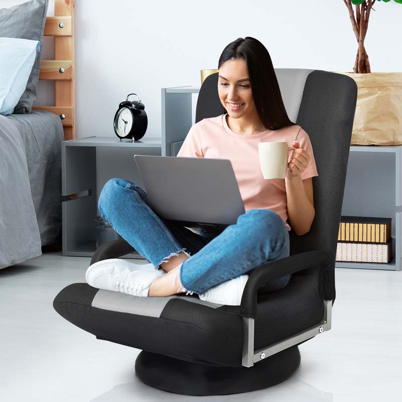 360° Swivel Floor Gaming Chair, 6-Position Adjustable Folding Floor Chair Recliner, Breathable Mesh Fabric Lazy Soft Sofa