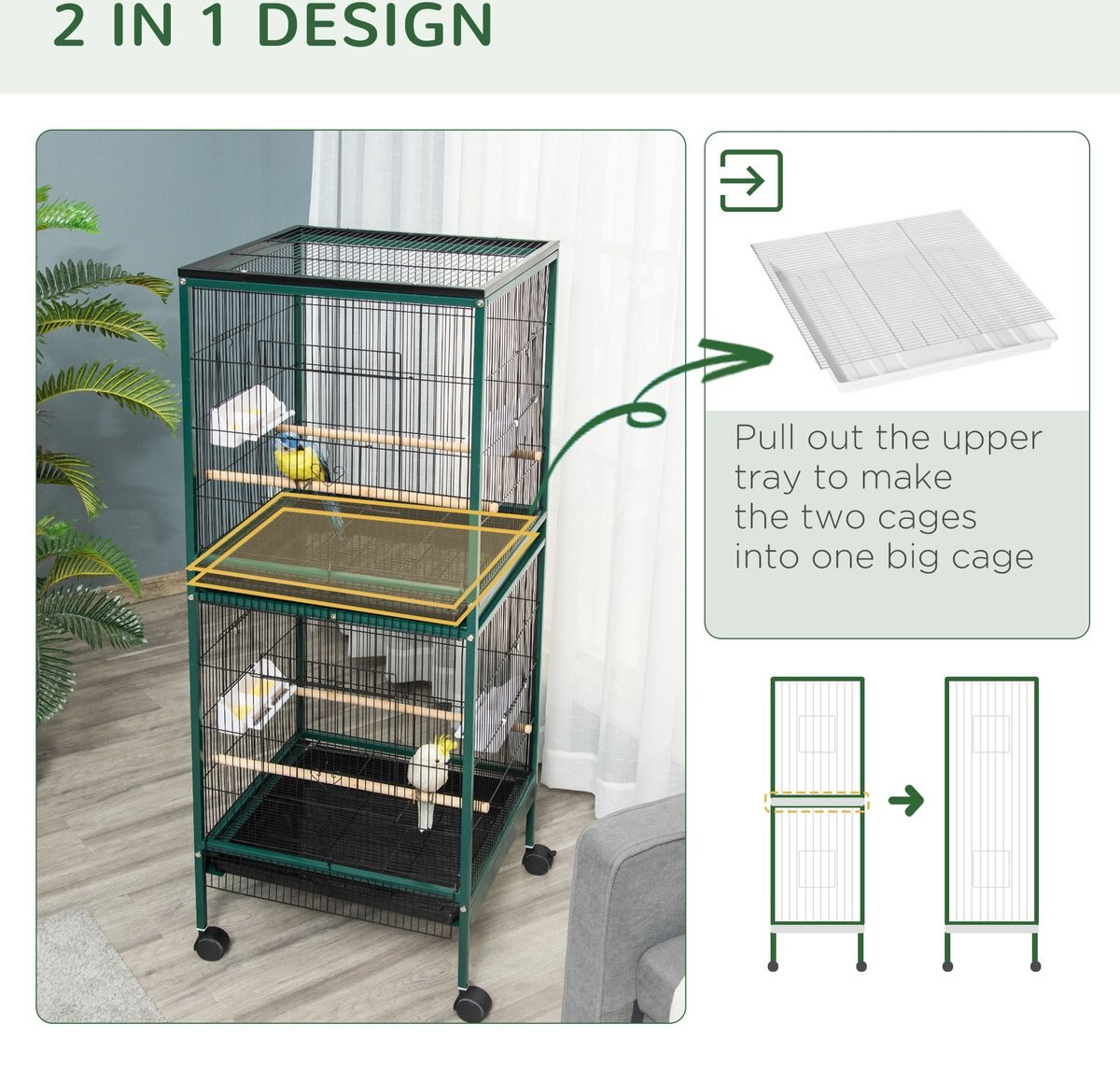 PawHut 55-in 2-in1 Aviary Bird Cage， Green