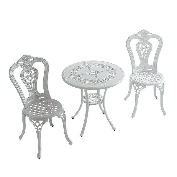 Clihome 3Piece Cast Aluminum Bistro Table Set with Umbrella Hole