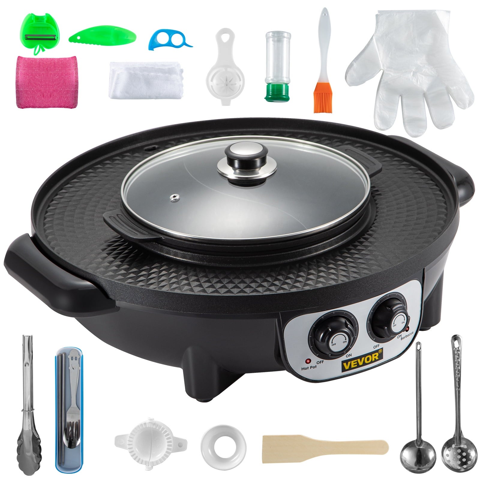 2 in 1 Electric Hot Pot and Grill， 2200W BBQ Pan Grill and Hot Pot， Multifunctional Teppanyaki Grill Pot with Dual Temp Control