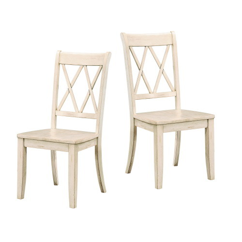 Casual White Finish Side Chairs Set of 2 Pine Vene...