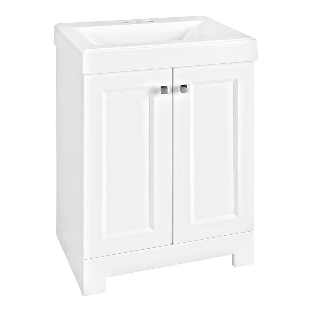 Glacier Bay Shaila 24.5 in. W x 16.2 in. D x 35.1 in. H Freestanding Bath Vanity in White with White Cultured Marble Top PPSOFWHT24