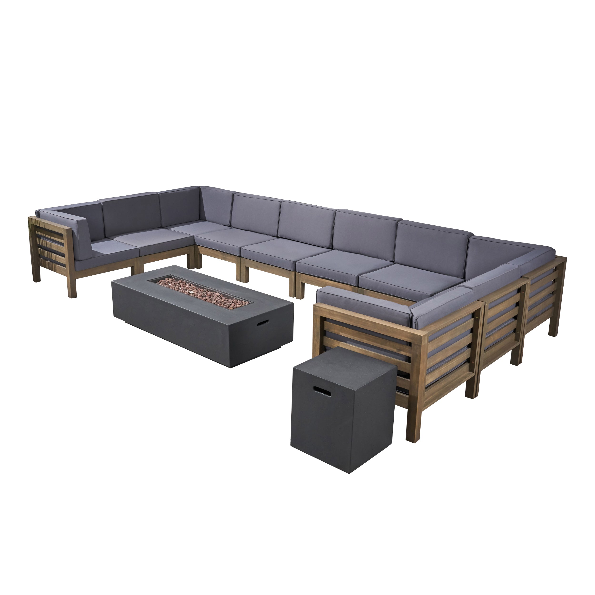 Ravello Outdoor 12 Piece U-Shaped Sectional Sofa Set with Fire Pit