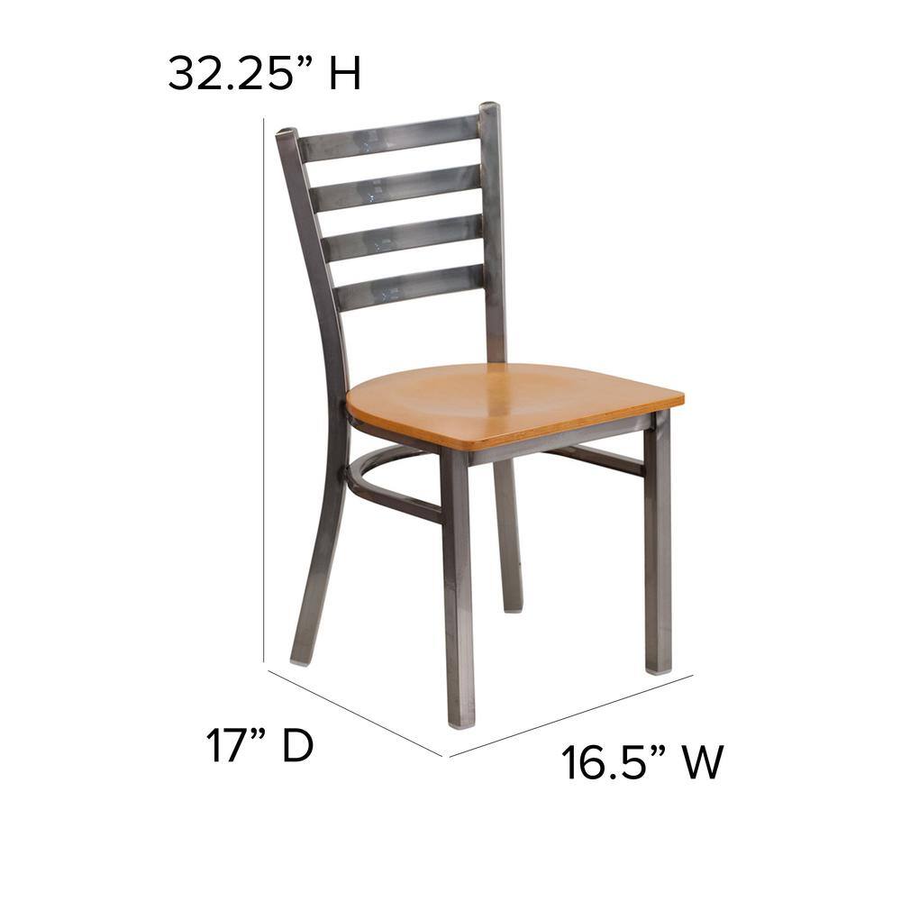 Flash Furniture Hercules Series Clear Coated Ladder Back Metal Restaurant Chair with Natural Wood Seat XUDG694CLADNATW