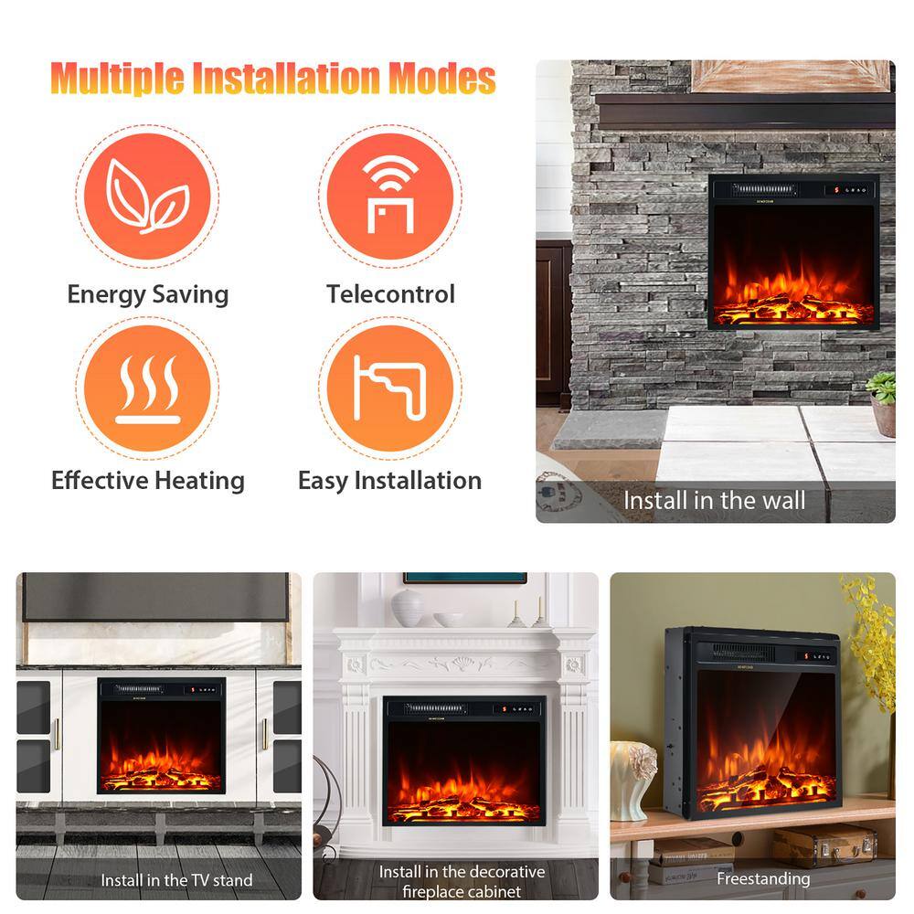 Costway 20 in. 1500-Watt Freestanding and Recessed Heater Electric Fireplace Log Flame Remote in Black FP10046US