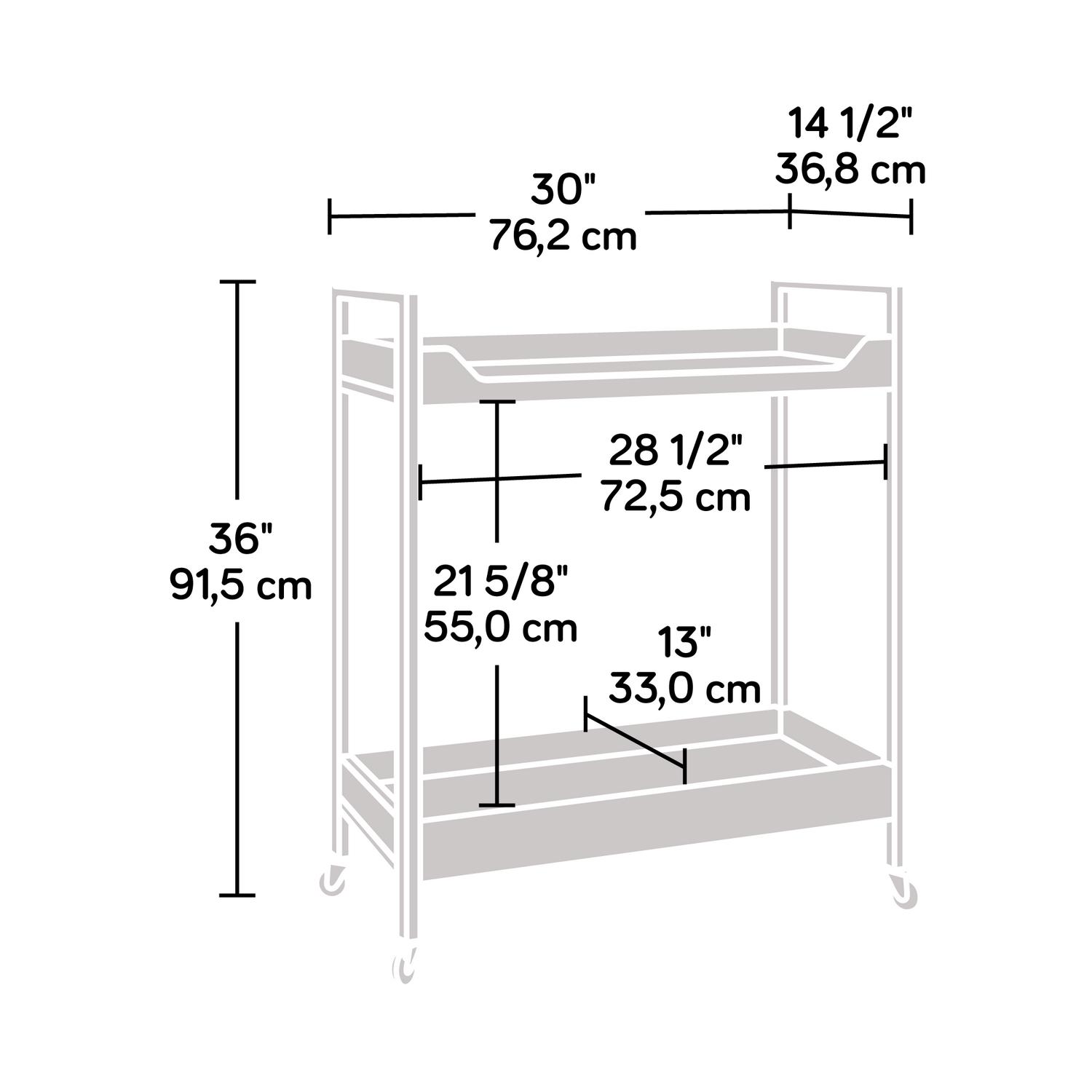 Curiod Rolling 2-Shelf Metal Framed Wood Kitchen Bar Cart， Smoked Oak Finish