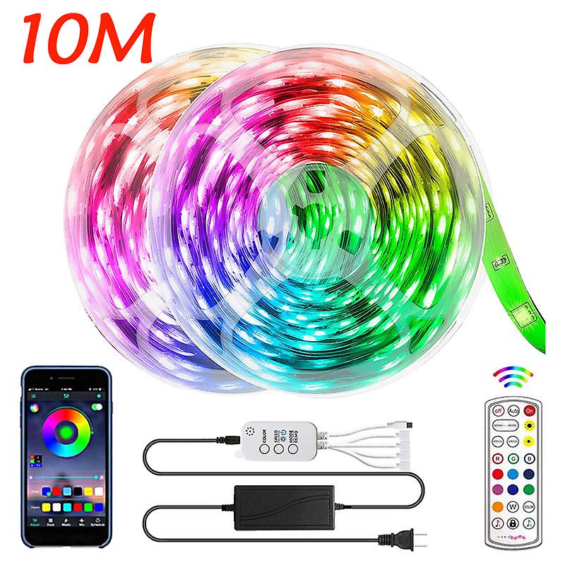 Led Strip Lights  10m Led Rgb Light Strip Music Sync 5050 Color Changing Bt Controller 24 Key Remote