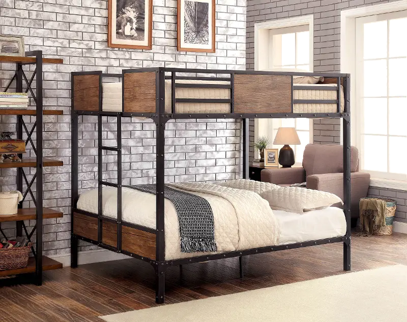 Clapton Wood and Black Metal Full over Full Bunk Bed