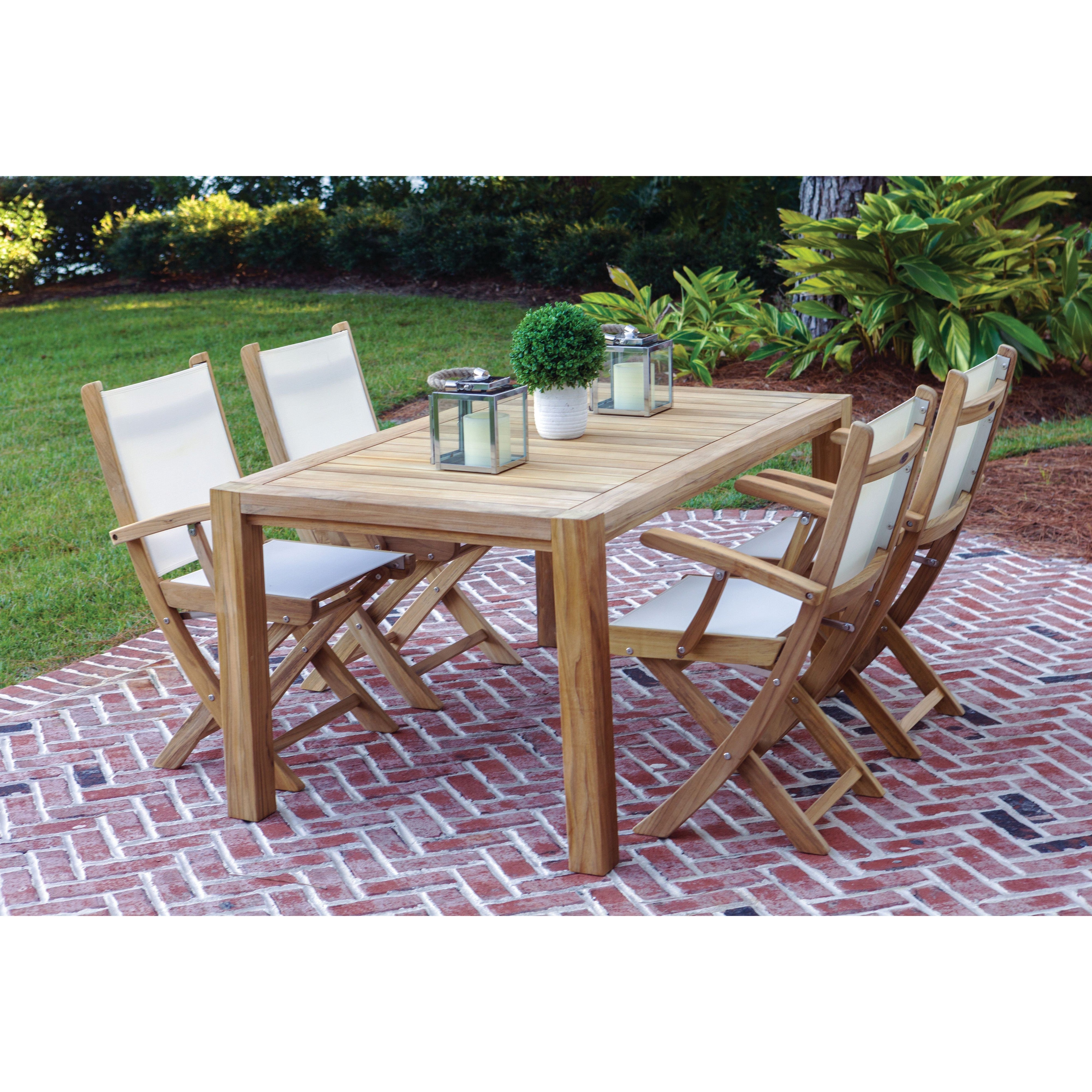 Katana Teak 7pc Outdoor Dining Set (Teak 86 Rectangular Table with 6 Teak Folding Yacht Armchairs)