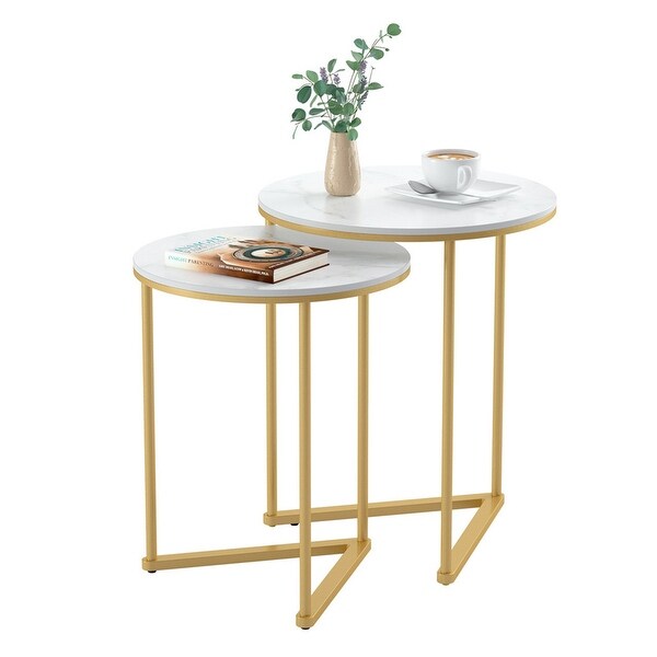 Sofa Side Gold Metal Frame Nesting Tables (Set of 2)