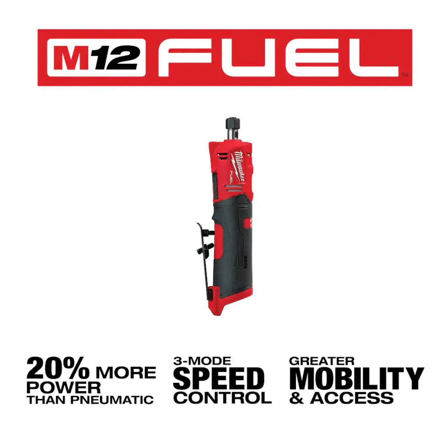 Milwaukee M12 Fuel 12V Lithium-Ion Brushless Cordless 1/4 in. Right Angle and Straight Die Grinder Kit， Tool-Only (2485-20-2486-20)