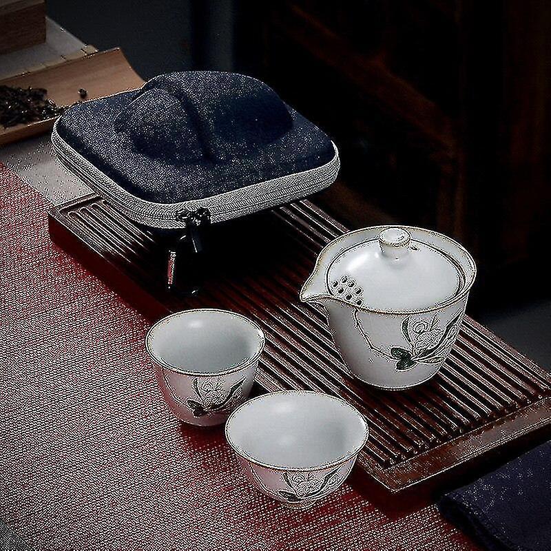 Ceramic Teapot Travel Tea Set Portable Outdoor Teaware Gaiwan Tea Bowl One Pot And Two Sets