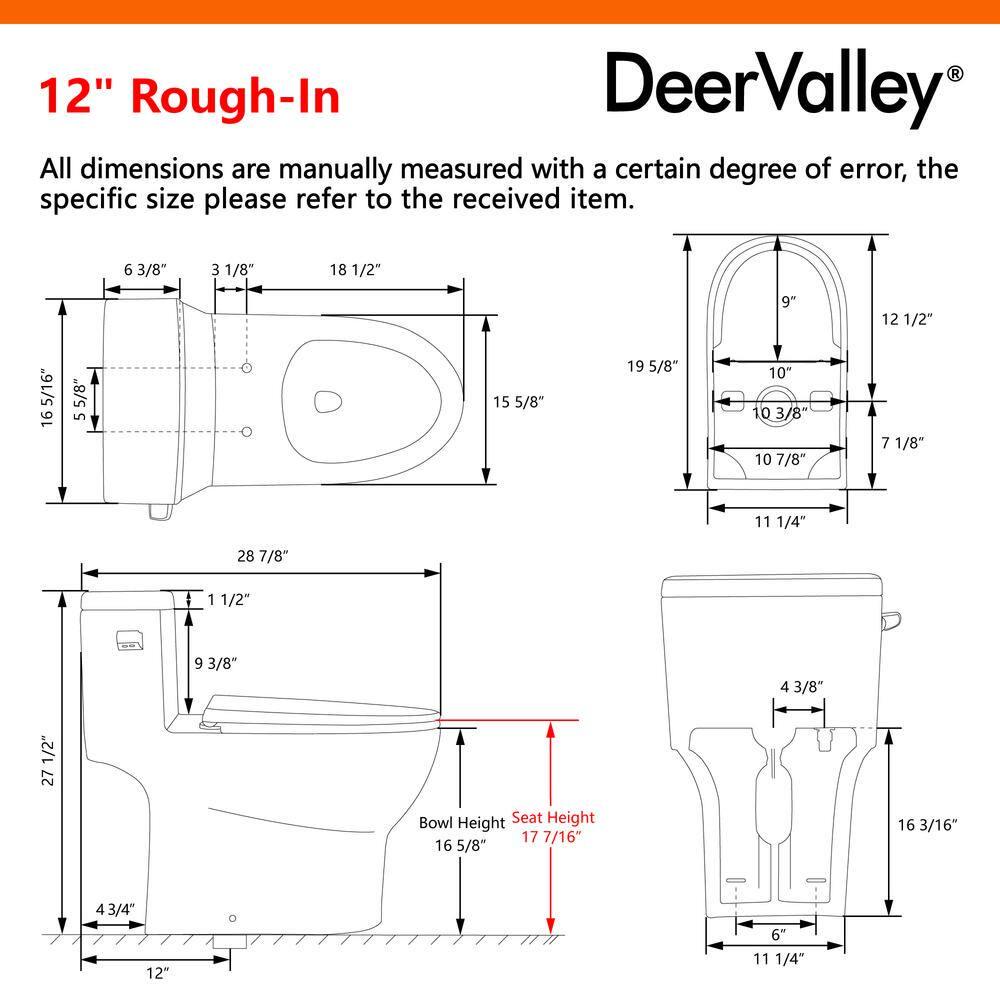 DEERVALLEY DeerValley Concord 12 in Rough in Size 1Piece 128 GPF Single Flush Elongated Toilet in White Seat Included